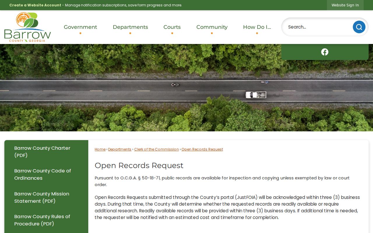 Barrow County criminal records open records request routing page